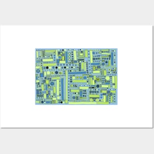 Funky Maze ~ Cornflower Blue and Tea Green Posters and Art